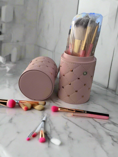 12 Makeup Brushes with Bucket-Style Carrier